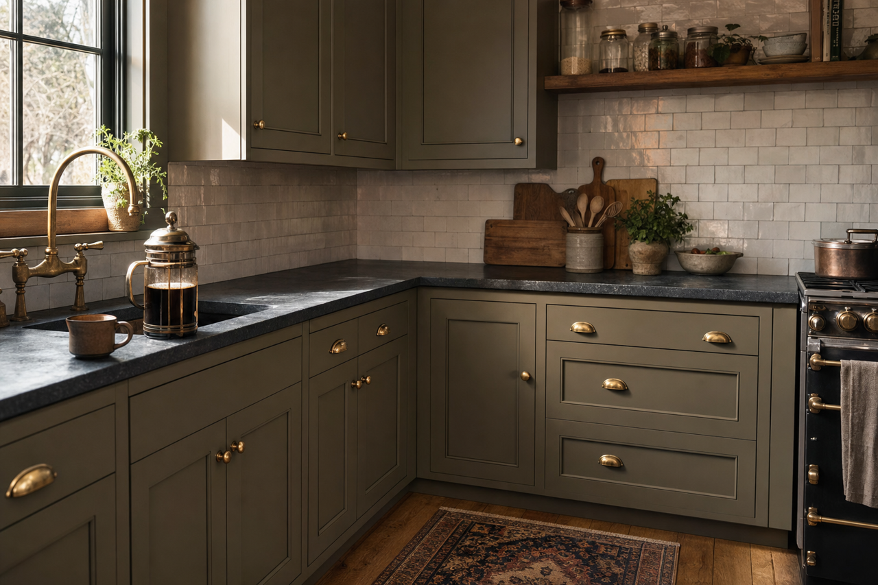 Montana Moss by Valspar on cabinets