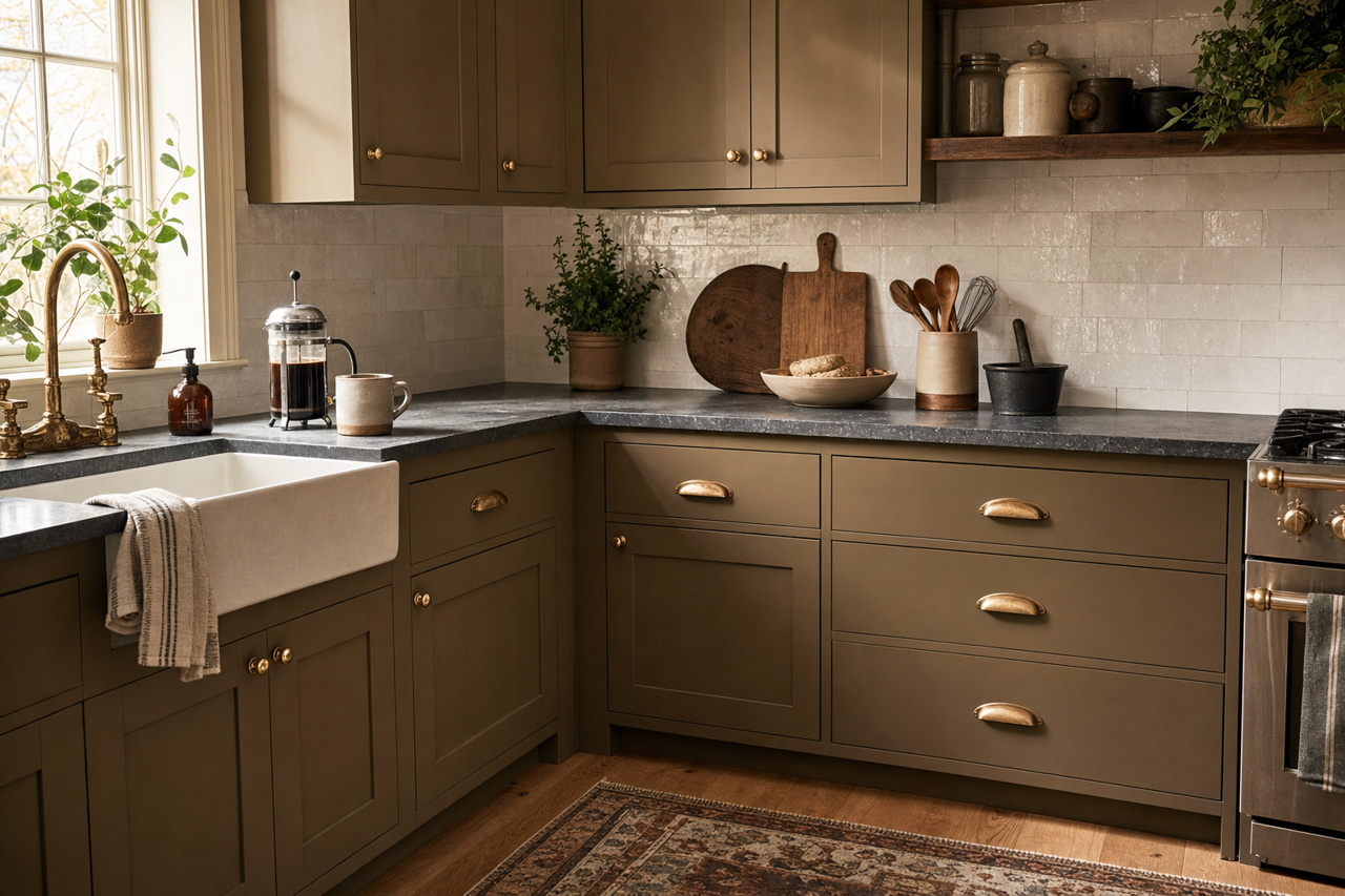 Moss Mulch by Valspar on cabinets