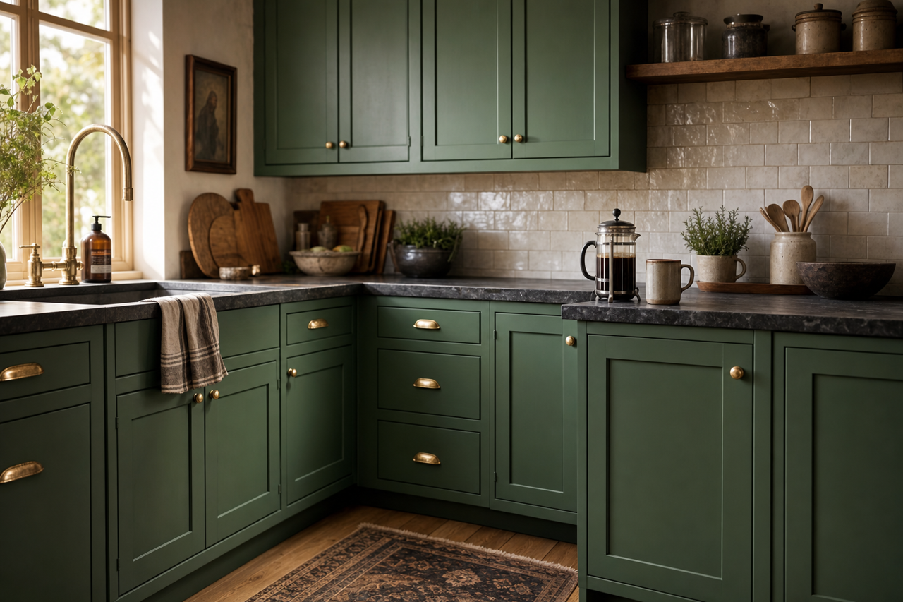 Vegas Green by Valspar on cabinets