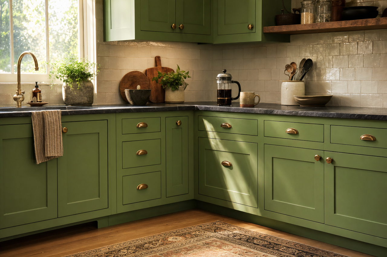 Lovely Green by Valspar on cabinets