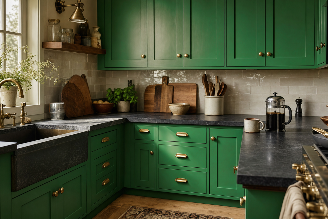 Luscious Green by Valspar on cabinets