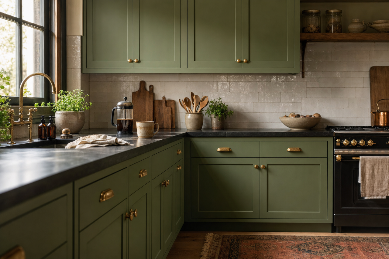 French Olive by Valspar on cabinets