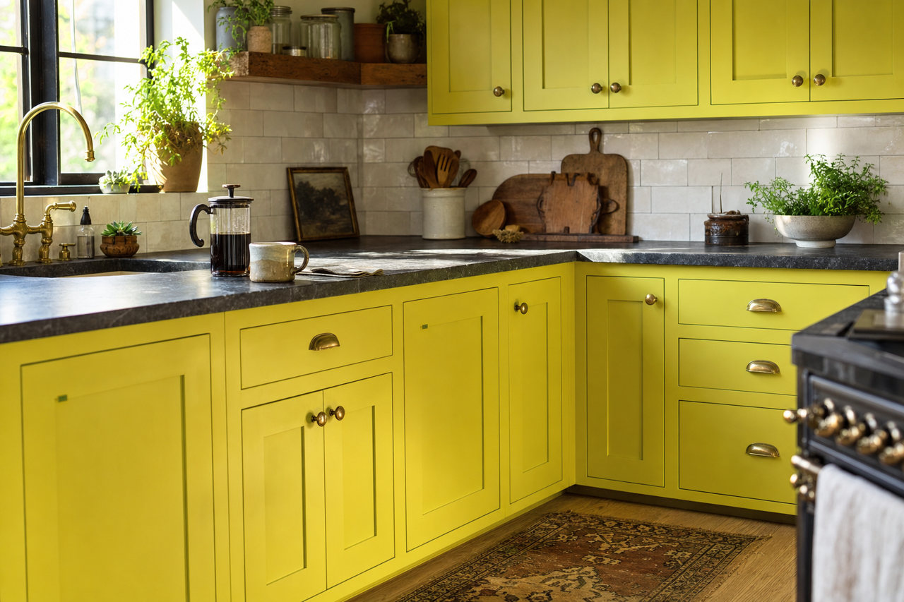 Can't Miss Lime by Valspar on cabinets