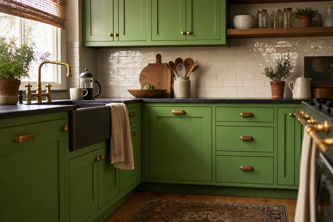Lime Candy by Valspar on cabinets