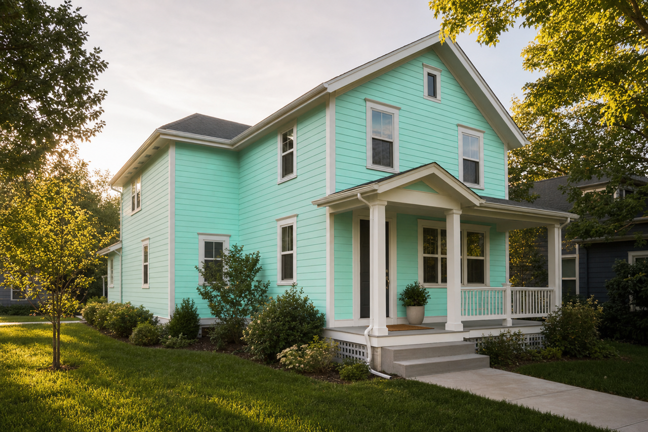 Calming Green by Benjamin Moore on exterior