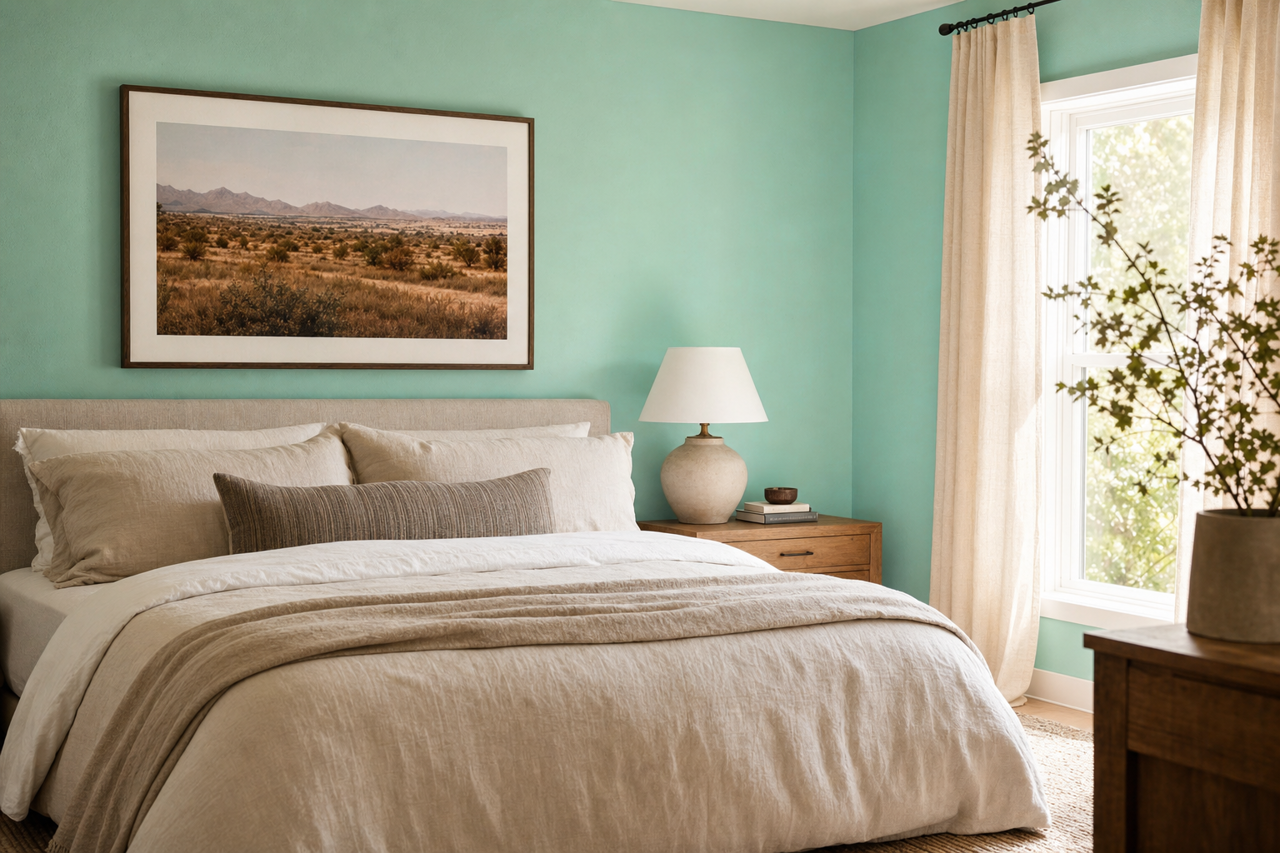 Calming Green by Benjamin Moore on interiors