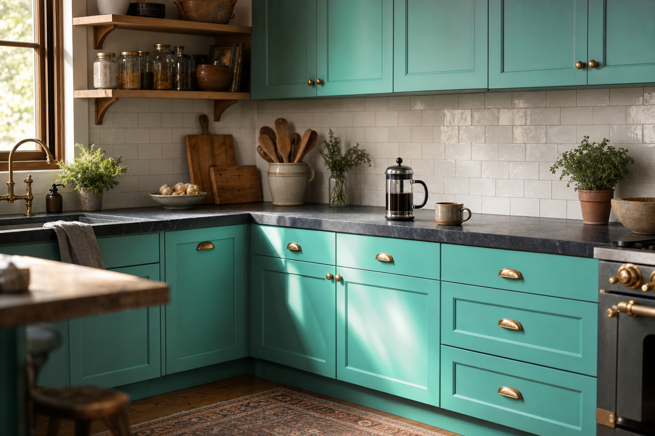 Island by Benjamin Moore on cabinets