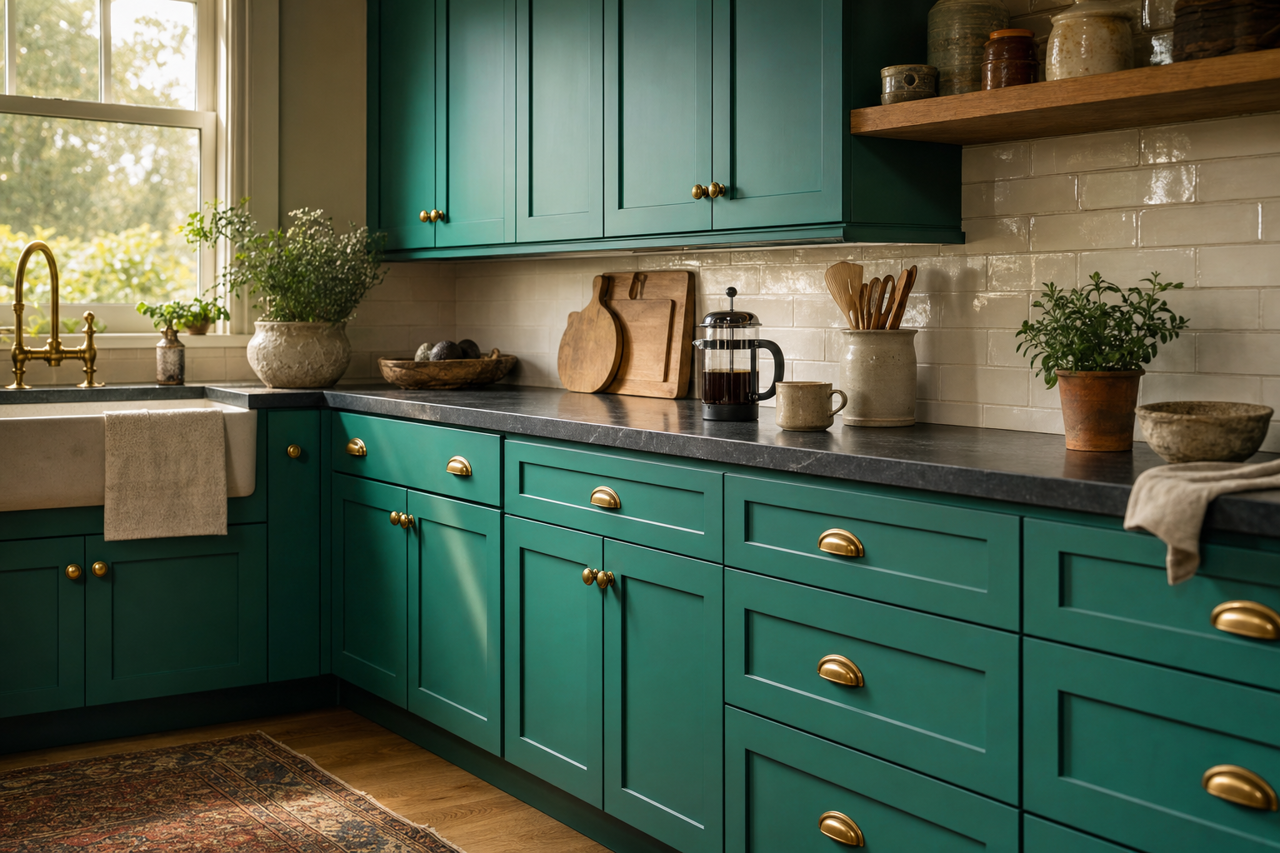 Lucky Shamrock by Benjamin Moore on cabinets