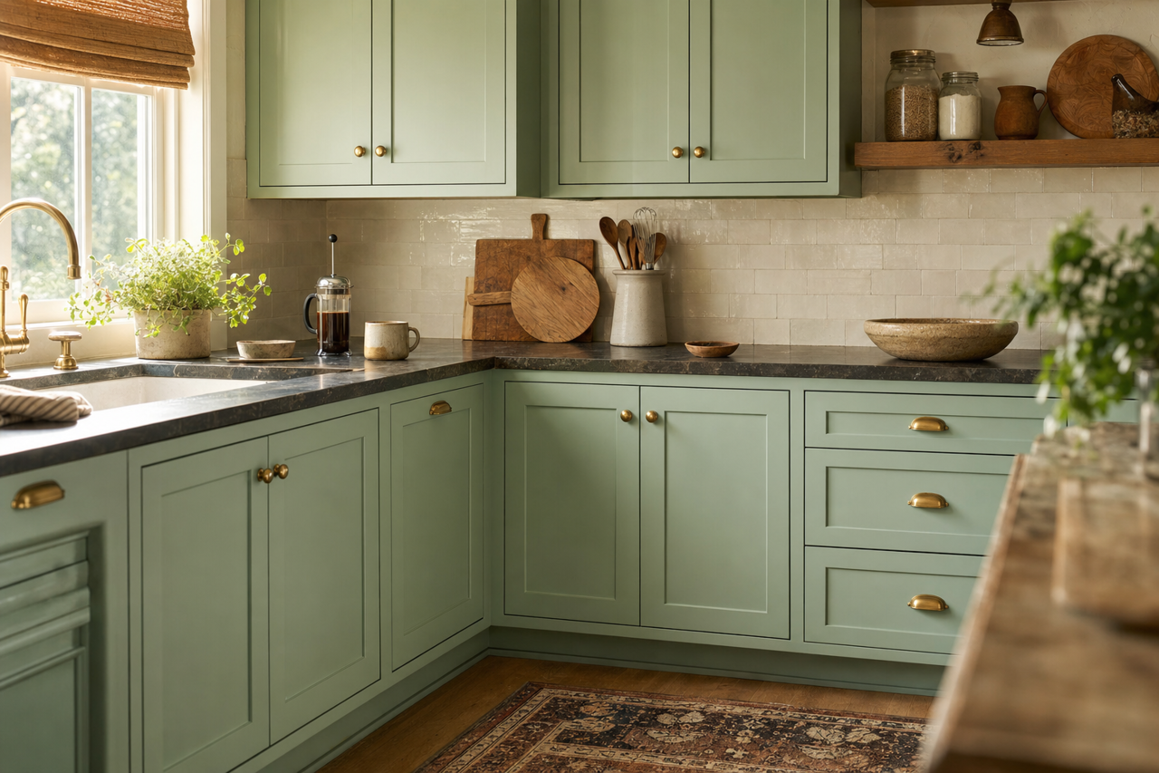 Etched by Benjamin Moore on cabinets