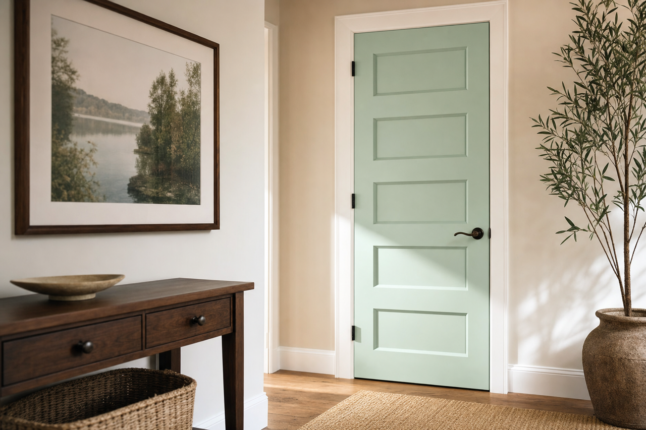 Etched by Benjamin Moore on interior-doors