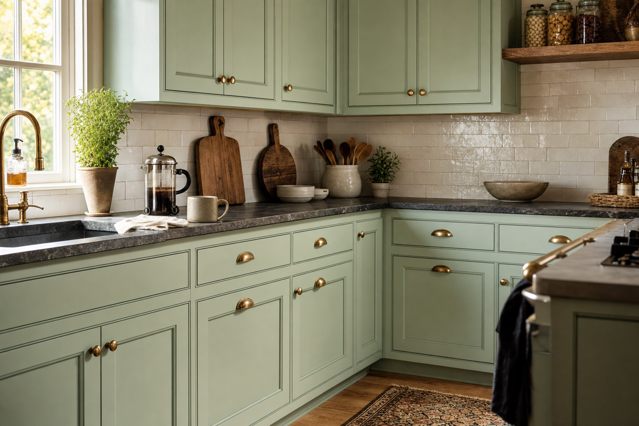 Bridal Bouquet by Benjamin Moore on cabinets