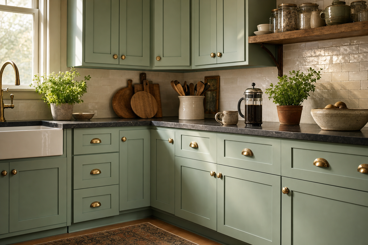 Appalachian by Benjamin Moore on cabinets