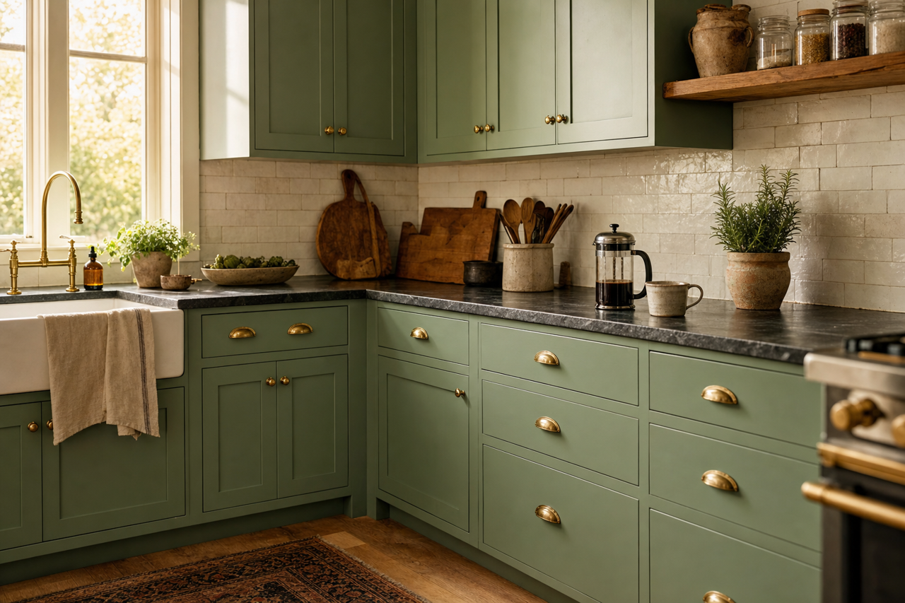 Parsley Snips by Benjamin Moore on cabinets
