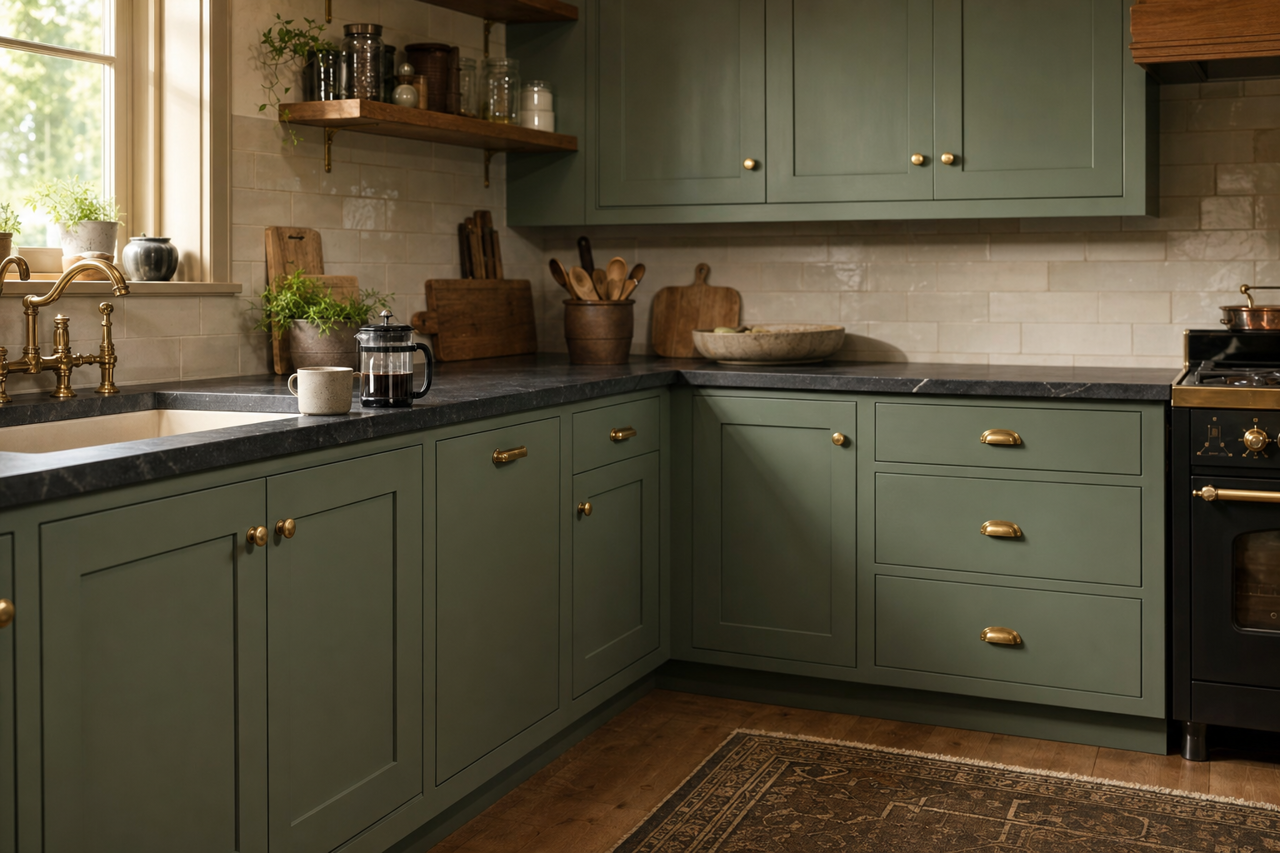 Willow Grove by Benjamin Moore on cabinets
