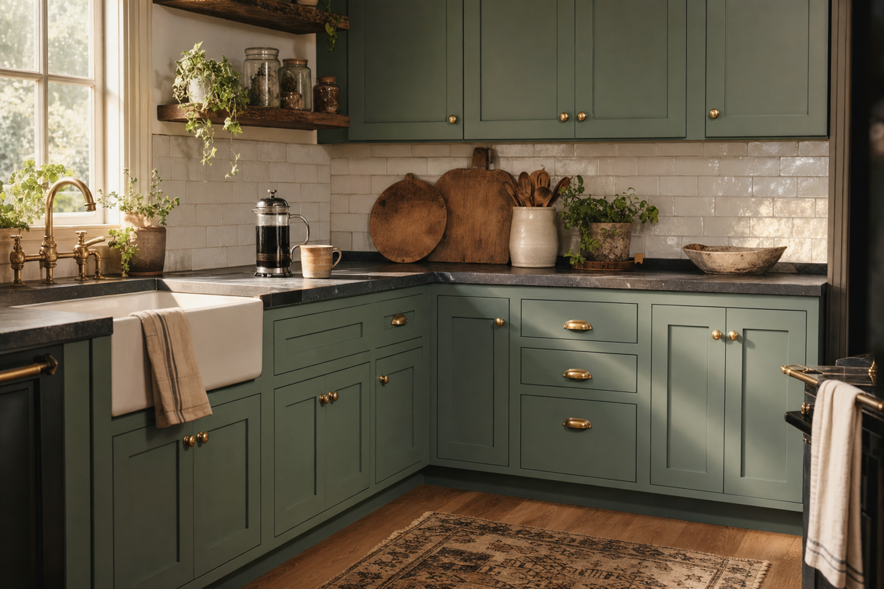 Palm by Benjamin Moore on cabinets