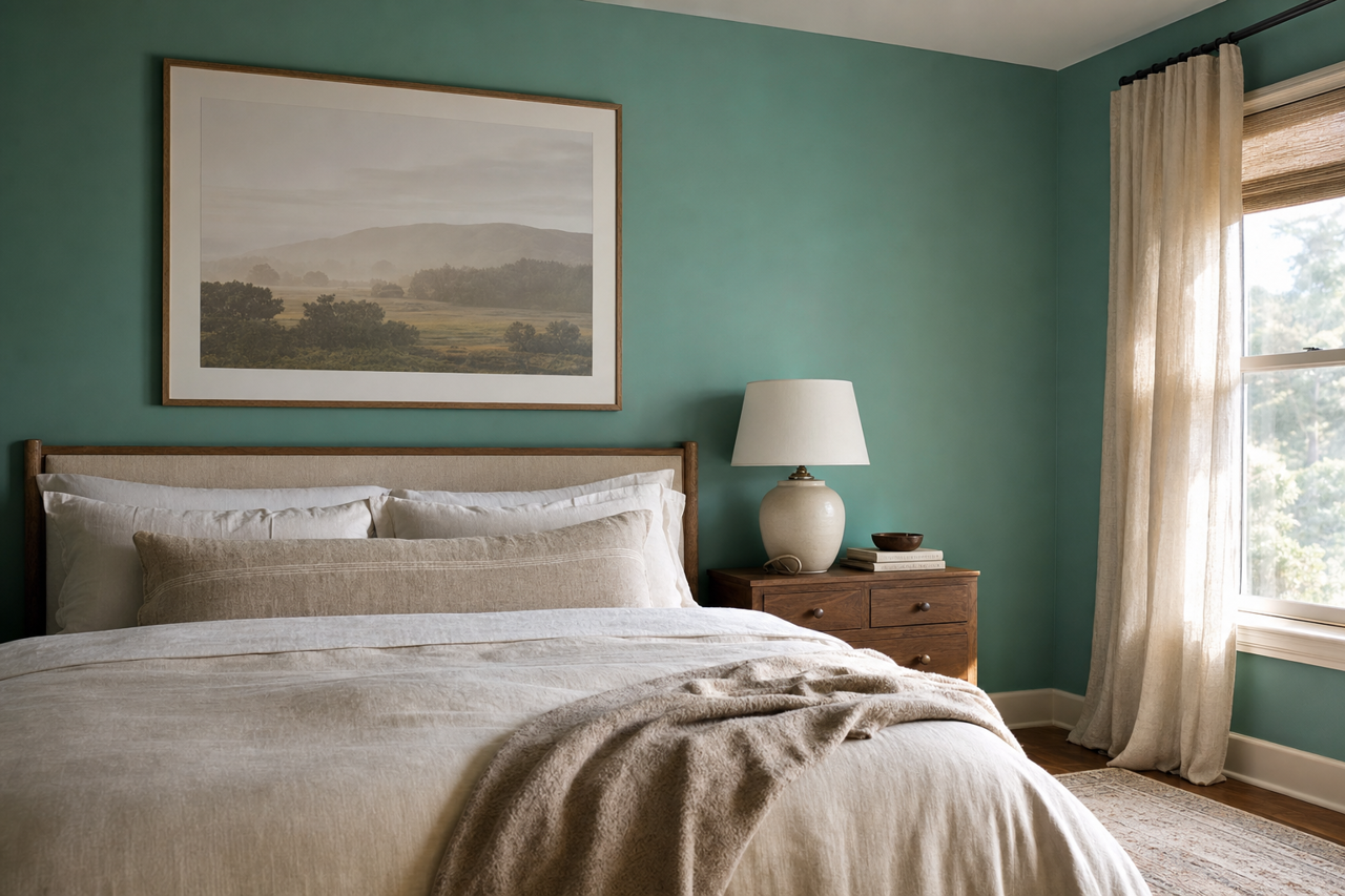Captivating Teal by Benjamin Moore on interiors