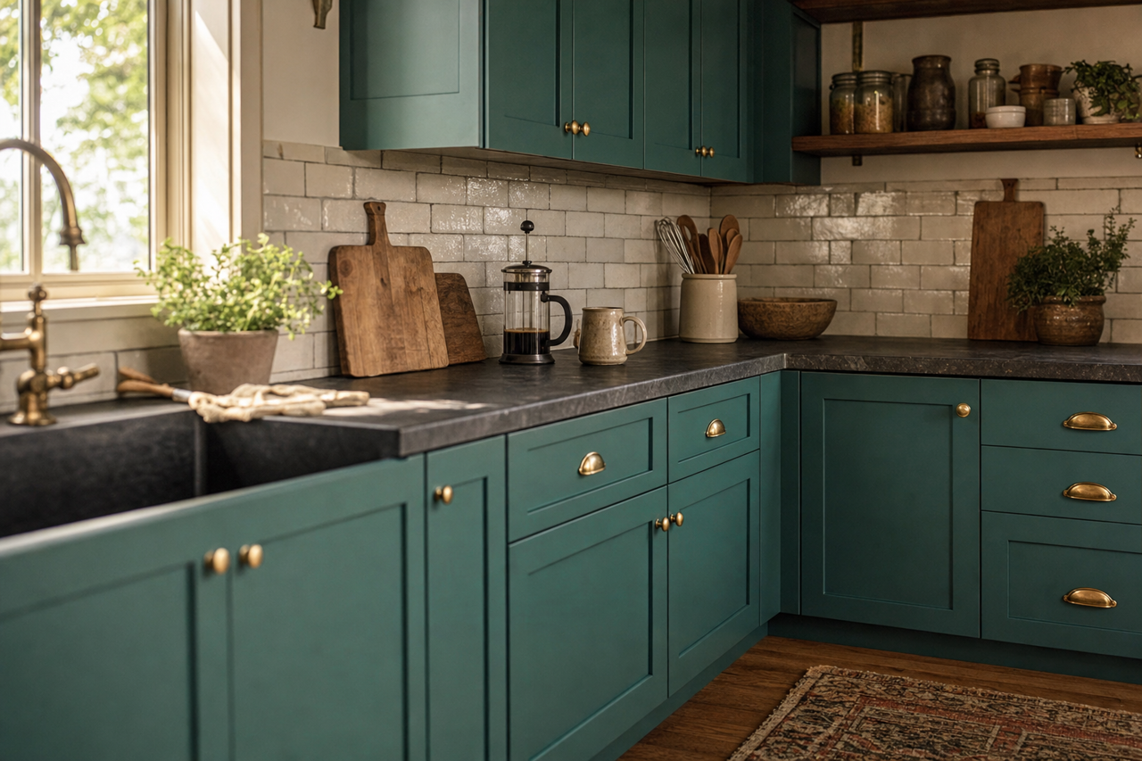 Highlands Green by Benjamin Moore on cabinets