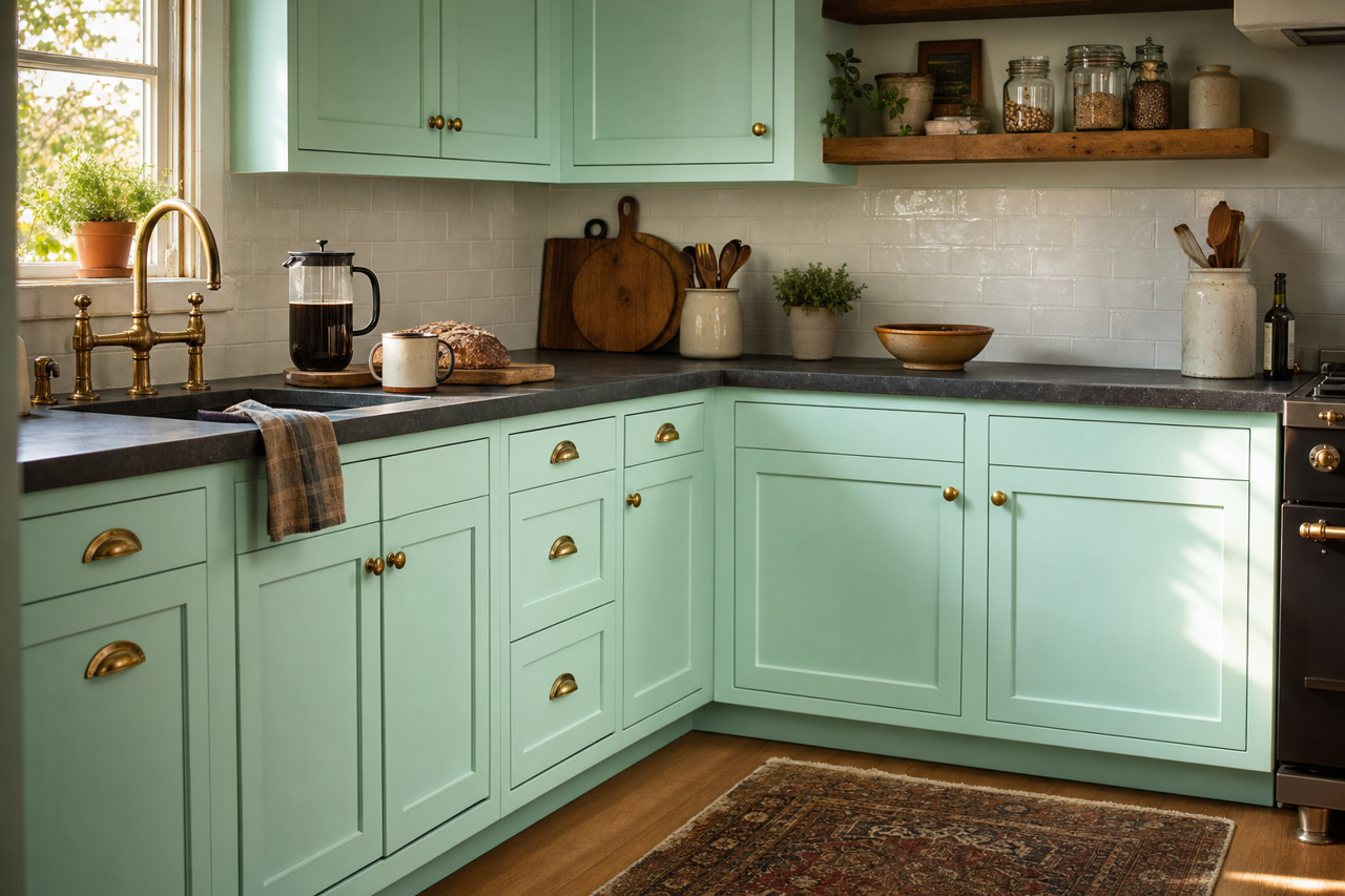 Caribbean Breeze by Benjamin Moore on cabinets