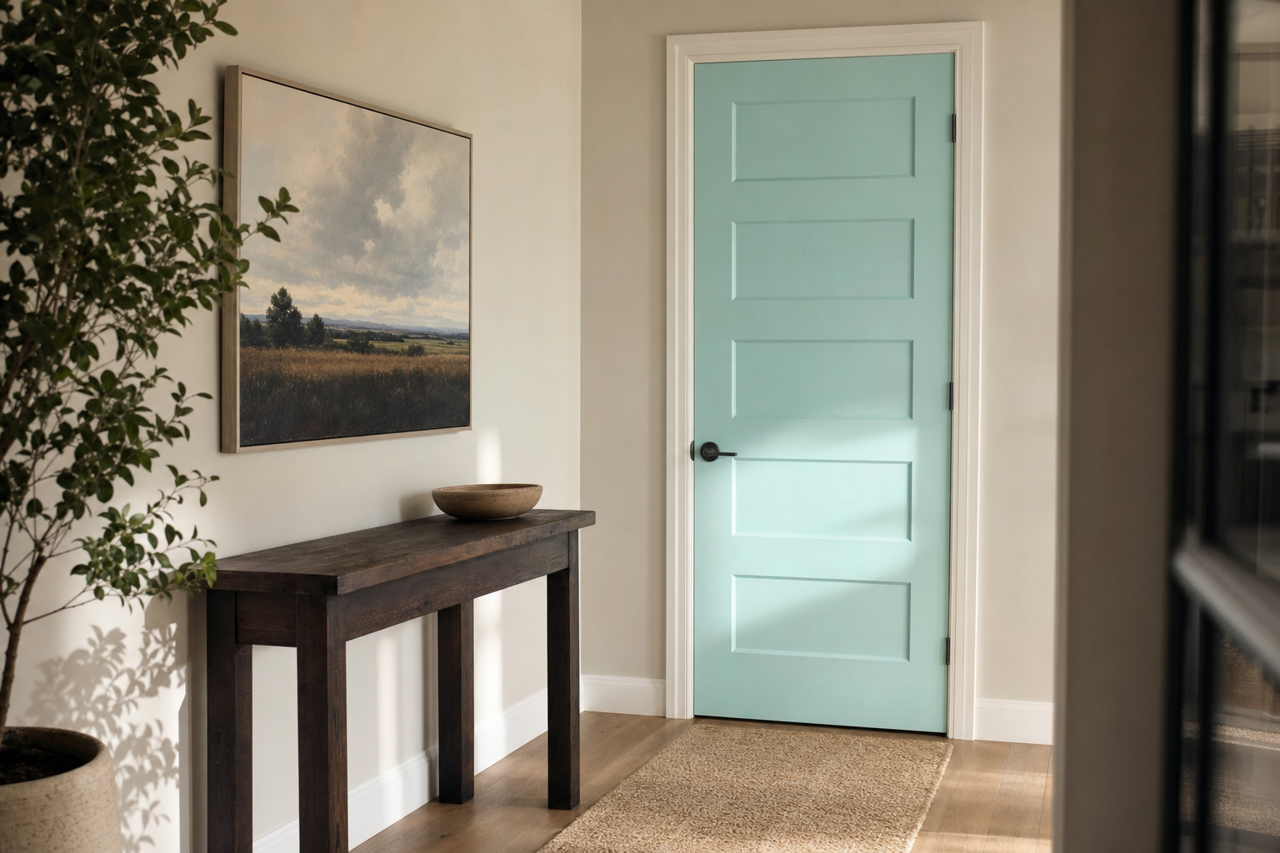 Harbor Side Teal by Benjamin Moore on interior-doors