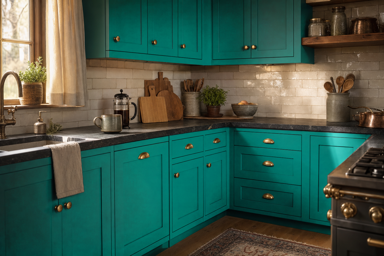 Neptune Green by Benjamin Moore on cabinets