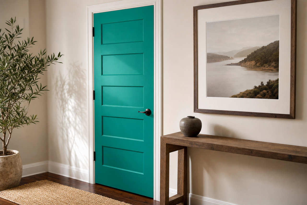 Neptune Green by Benjamin Moore on interior-doors