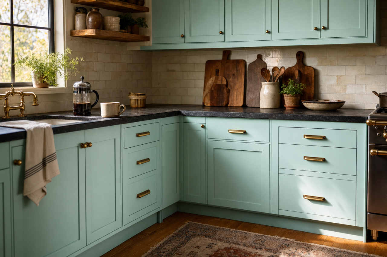 Oceanfront by Benjamin Moore on cabinets