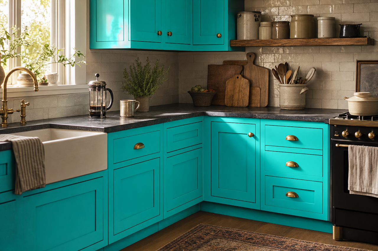Poseidon by Benjamin Moore on cabinets