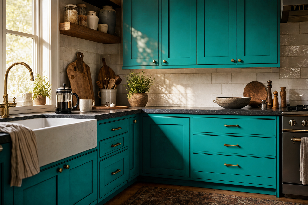Gulf by Benjamin Moore on cabinets