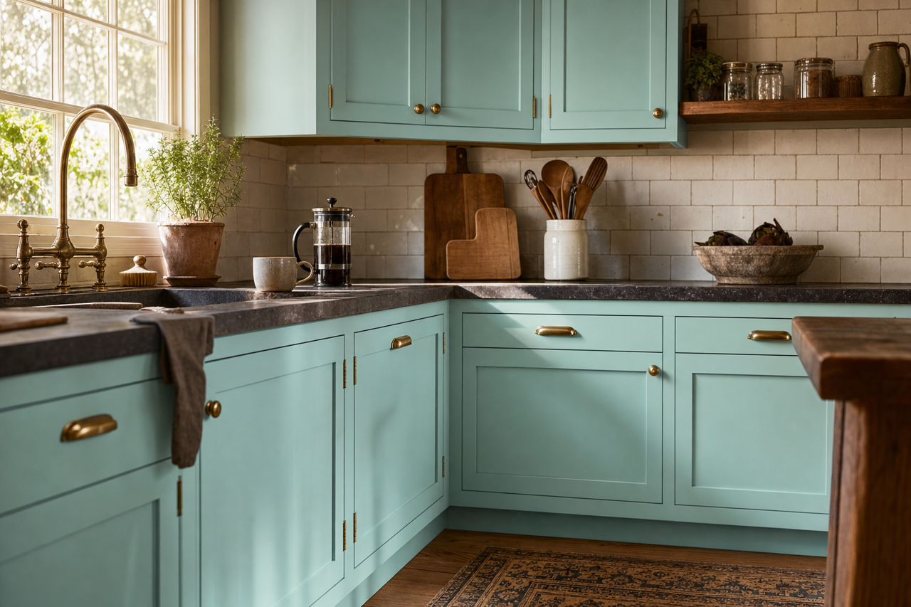 Lake by Benjamin Moore on cabinets