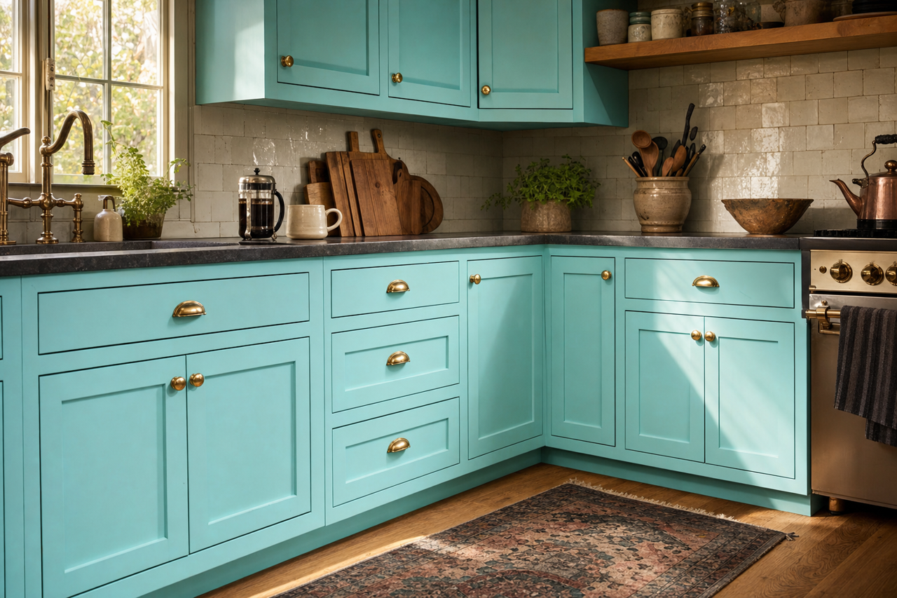 Oceanic by Benjamin Moore on cabinets