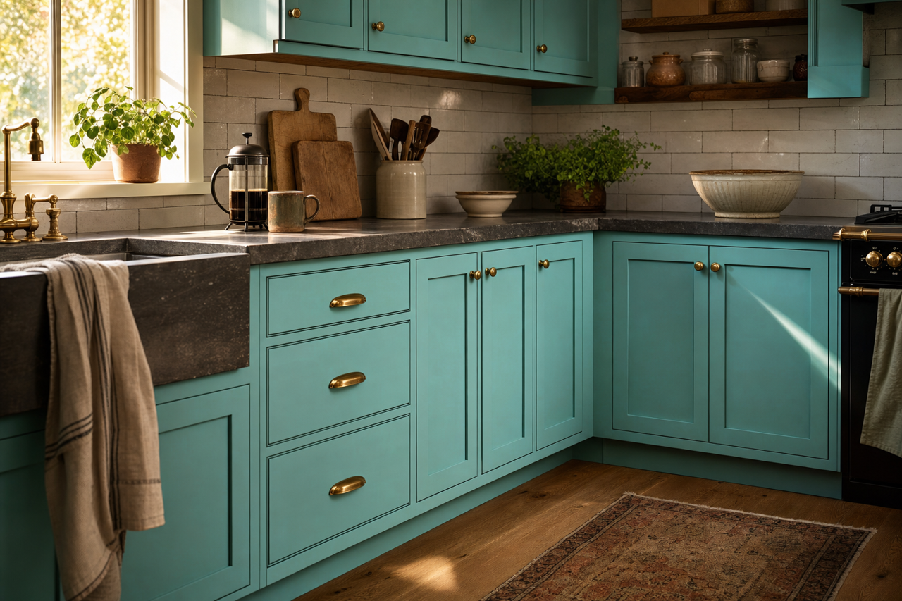 Gulf Stream by Benjamin Moore on cabinets