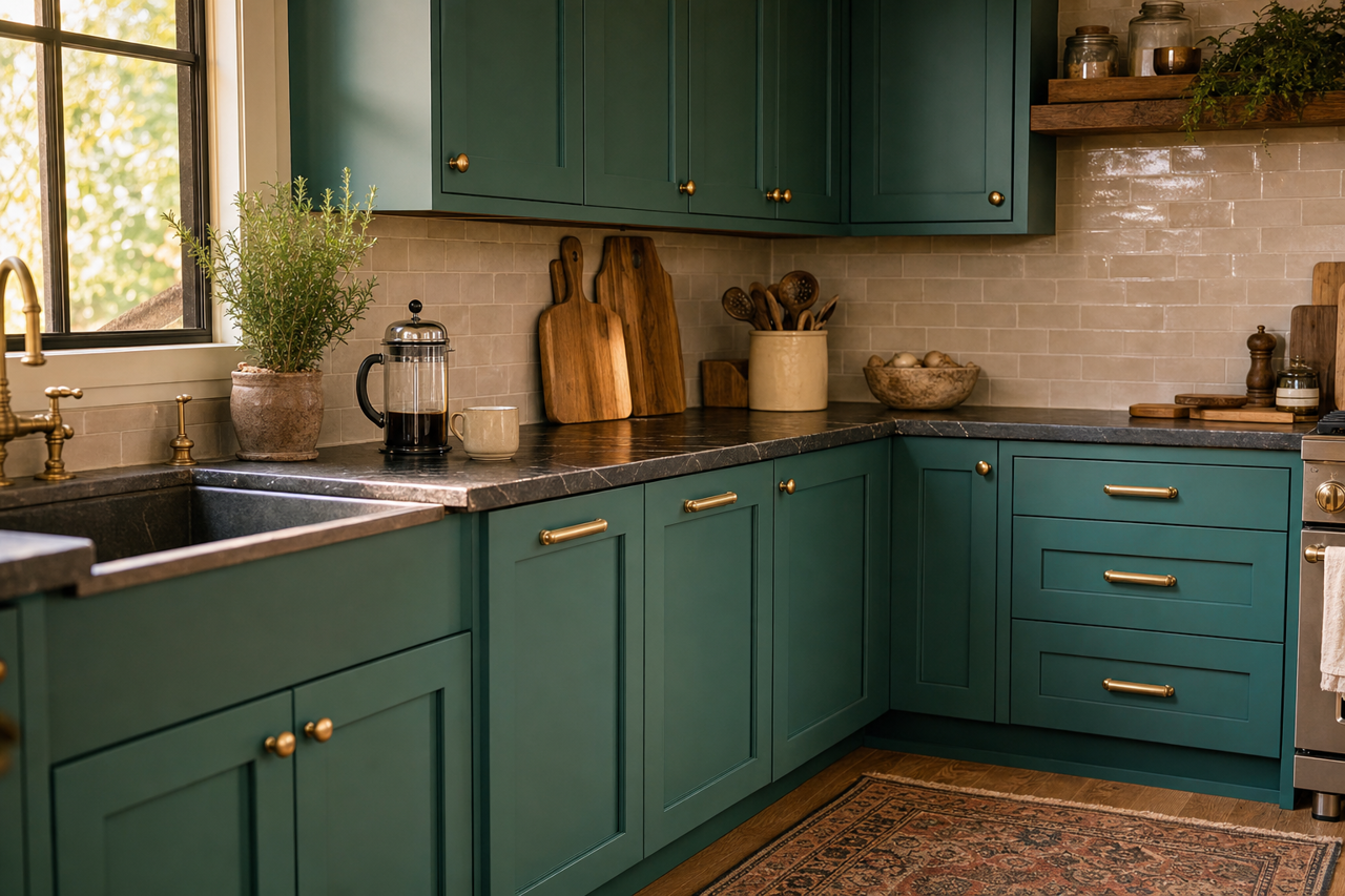 Intercoastal Green by Benjamin Moore on cabinets
