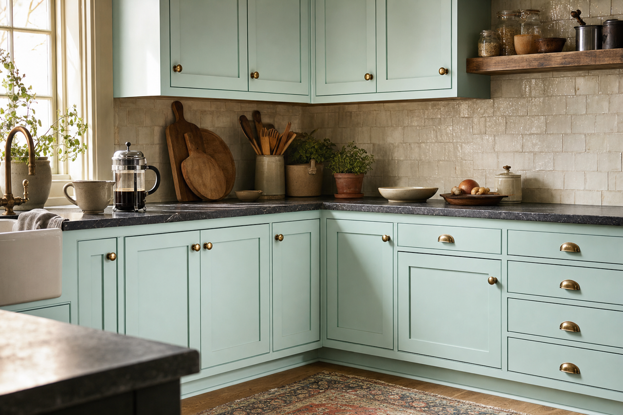 Spring Sky by Benjamin Moore on cabinets