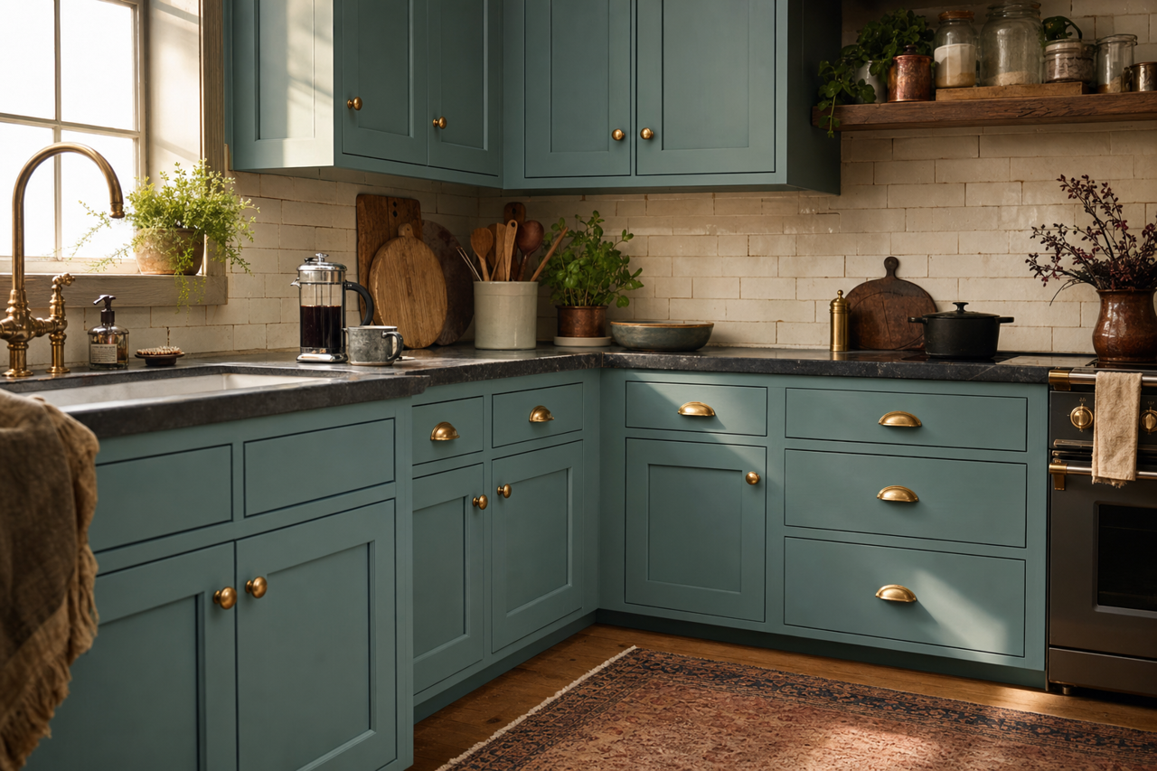 Pacific by Benjamin Moore on cabinets