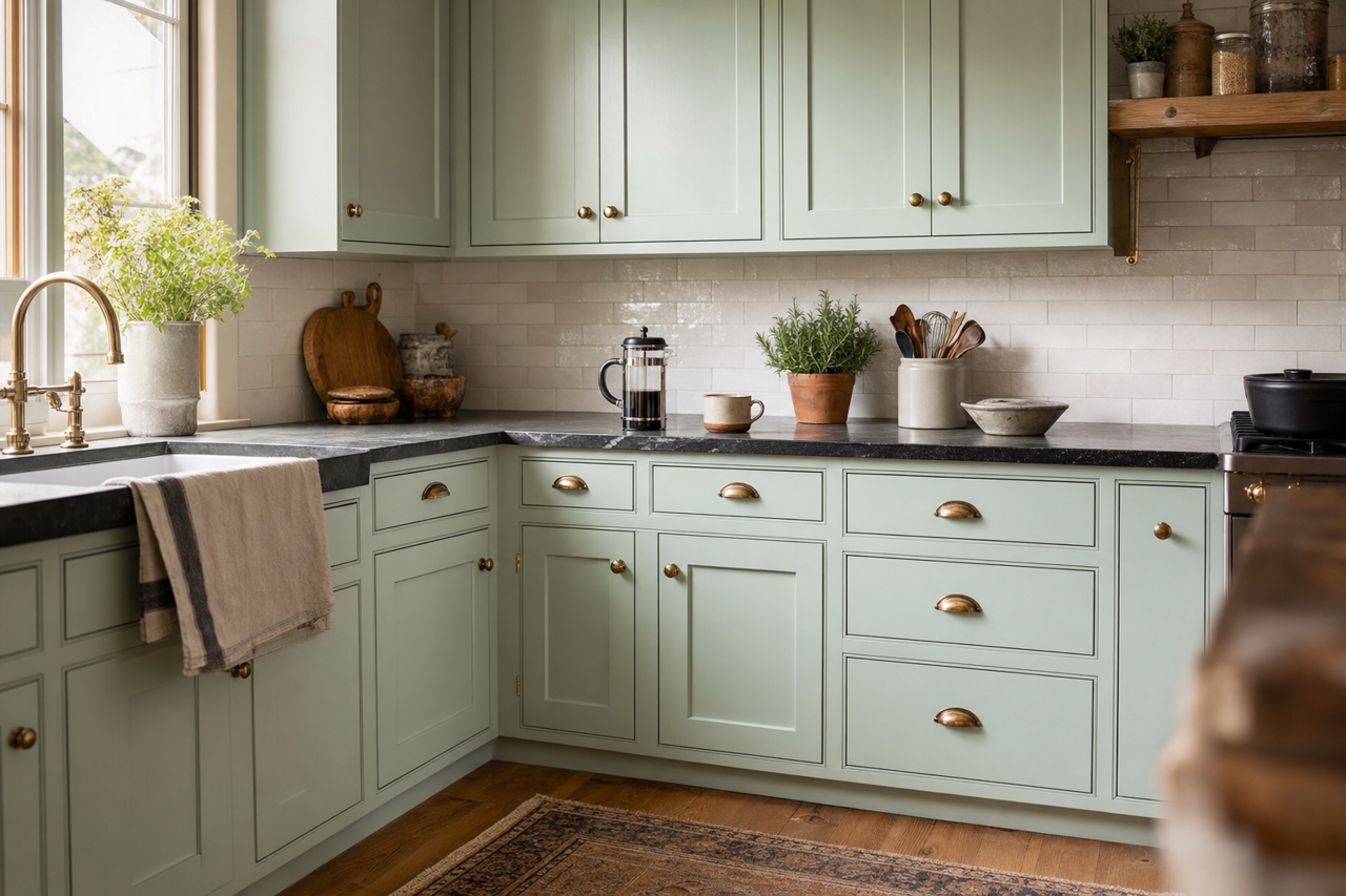 Green Wane by Benjamin Moore on cabinets