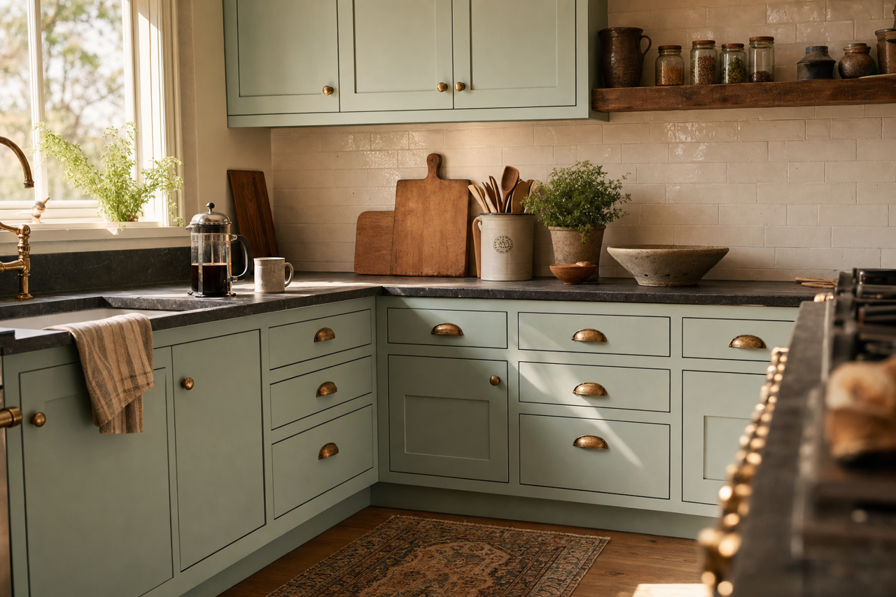 Seacliff by Benjamin Moore on cabinets