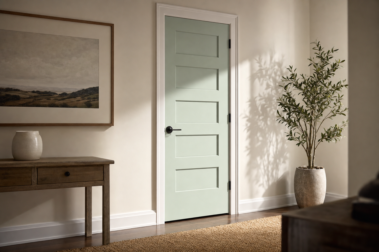 Turquoise by Benjamin Moore on interior-doors