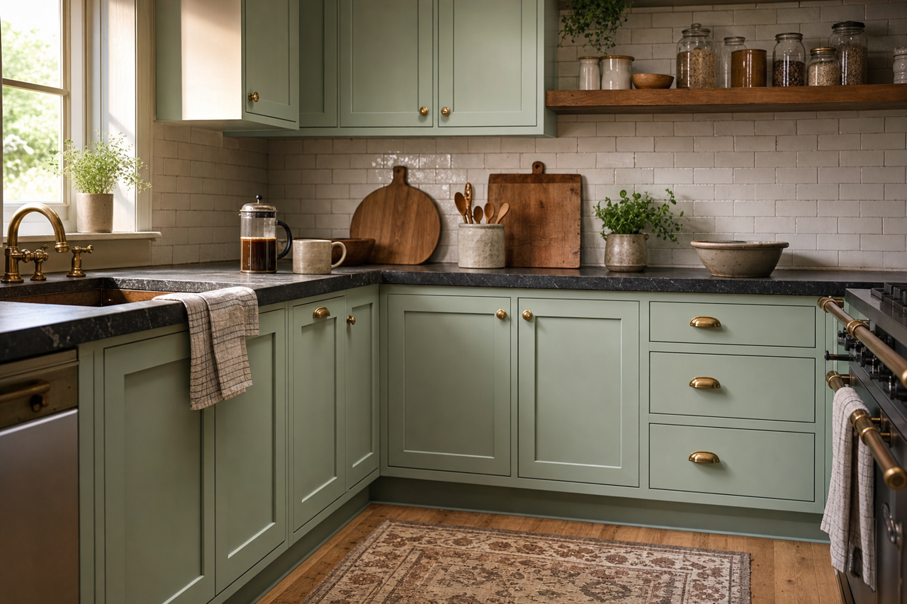 Pleasant by Benjamin Moore on cabinets