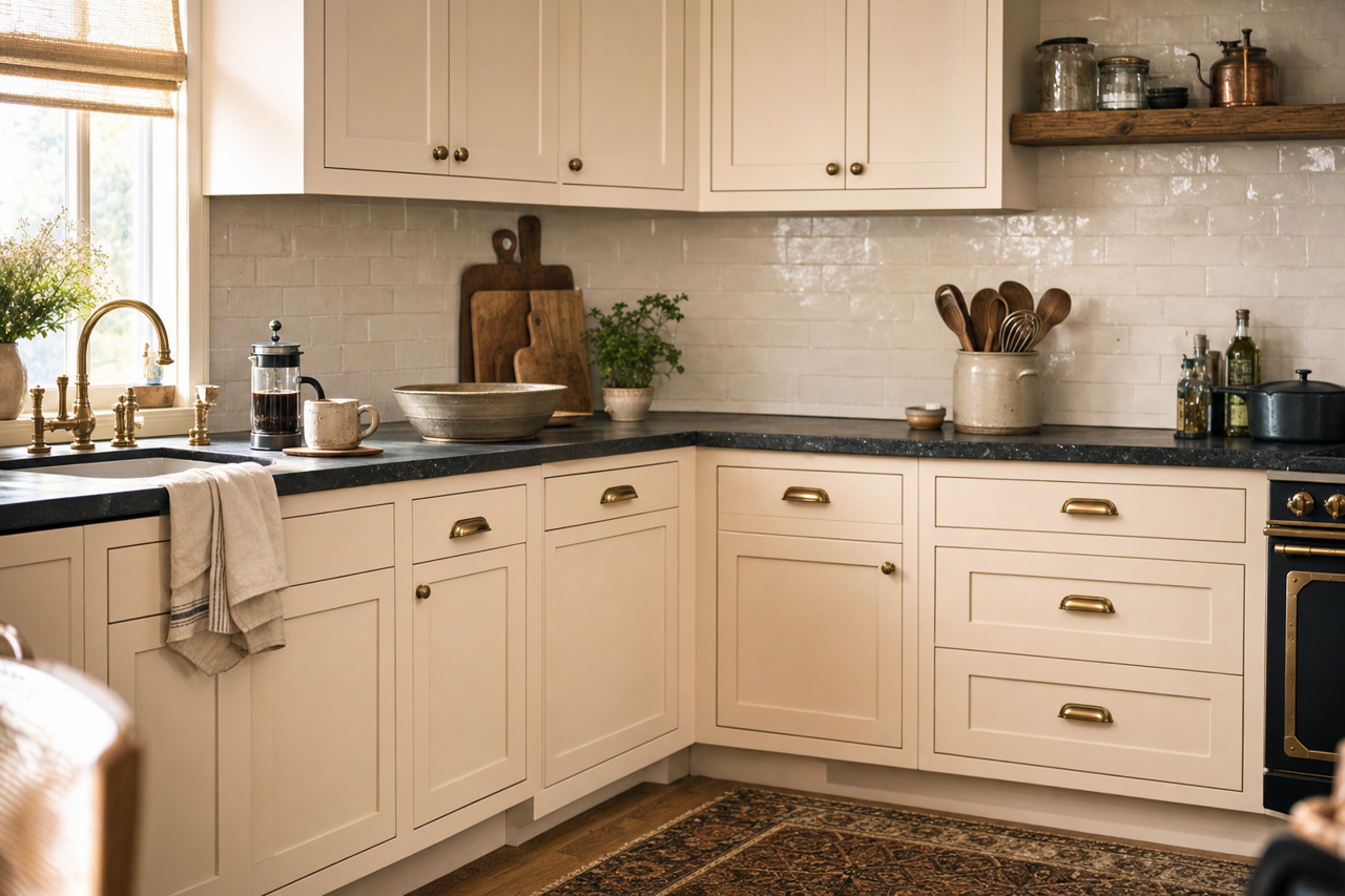 Seashore Bud by Valspar on cabinets