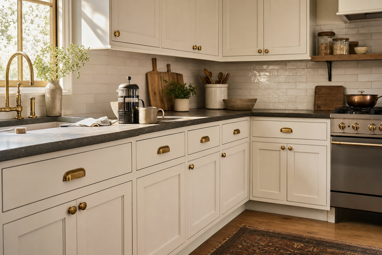 Heirloom Pink by Valspar on cabinets