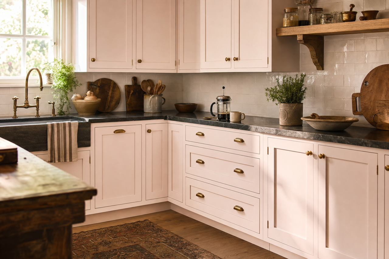 Dress Rehearsal by Valspar on cabinets