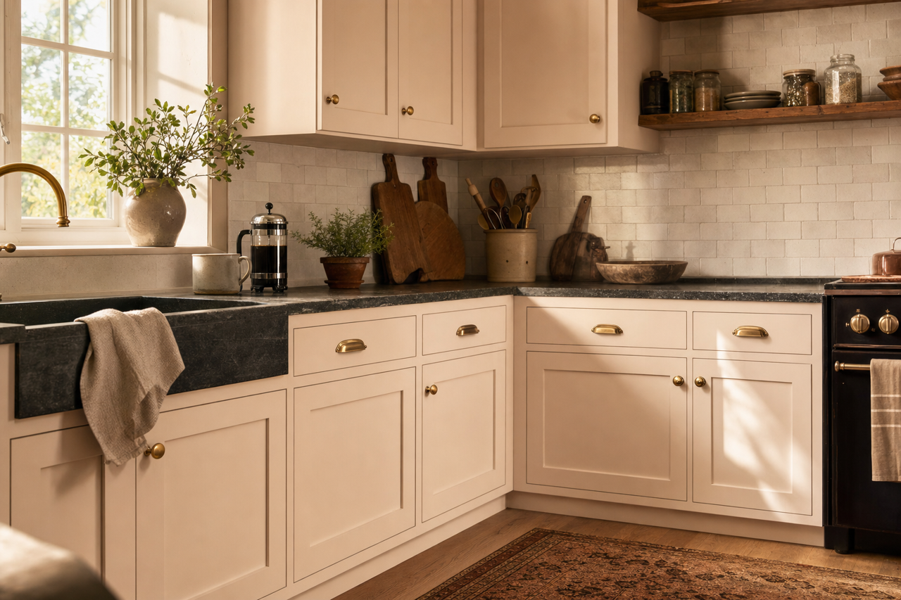 Sugarcane Pink by Valspar on cabinets