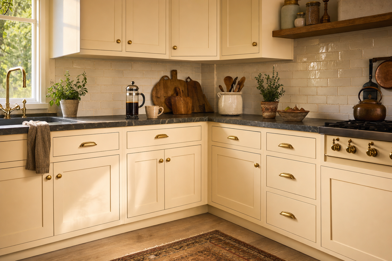 Bermuda Sand by Valspar on cabinets