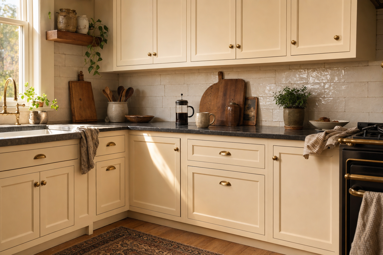 Antique White by Valspar on cabinets