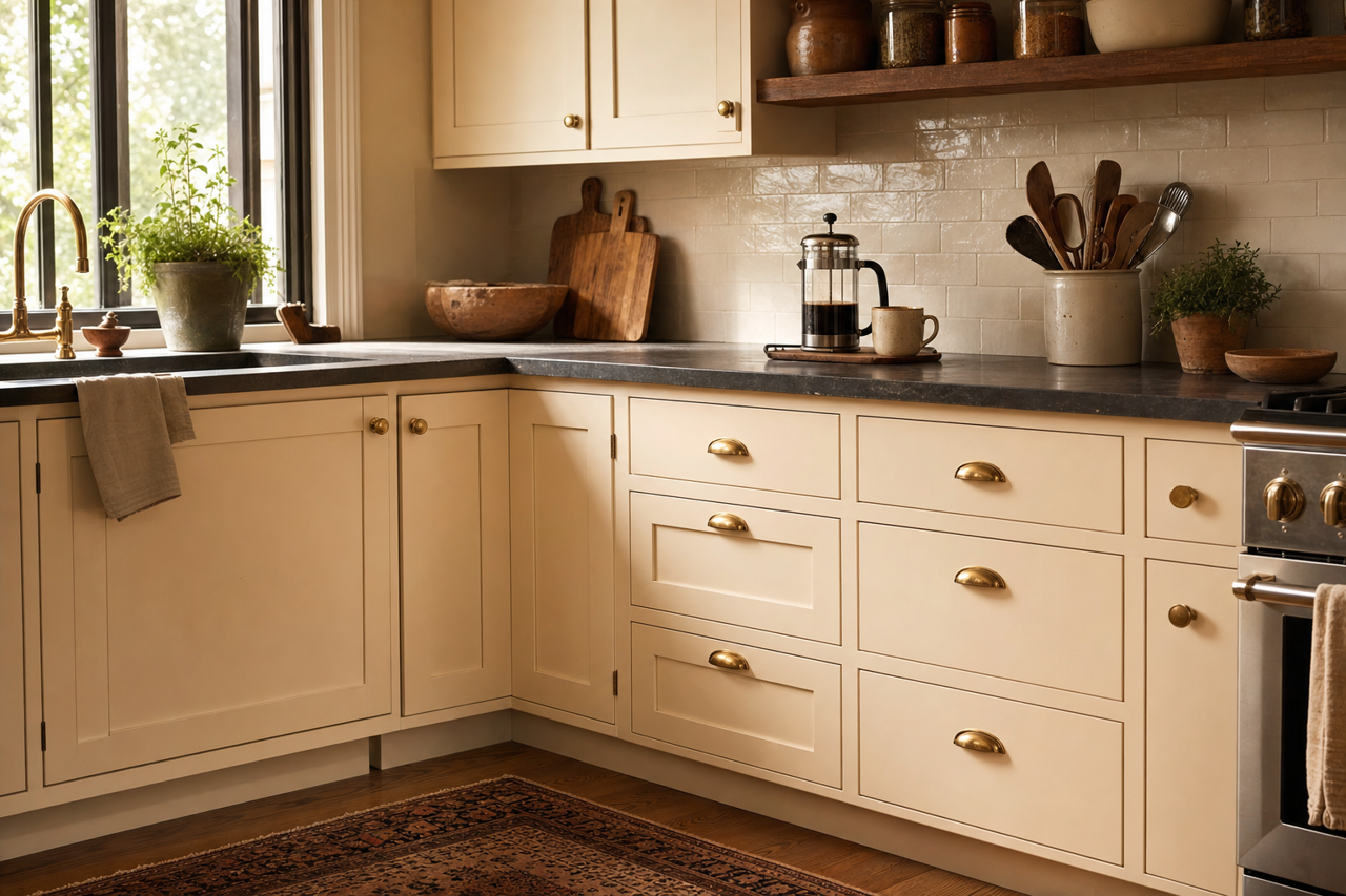 Cameo White by Valspar on cabinets