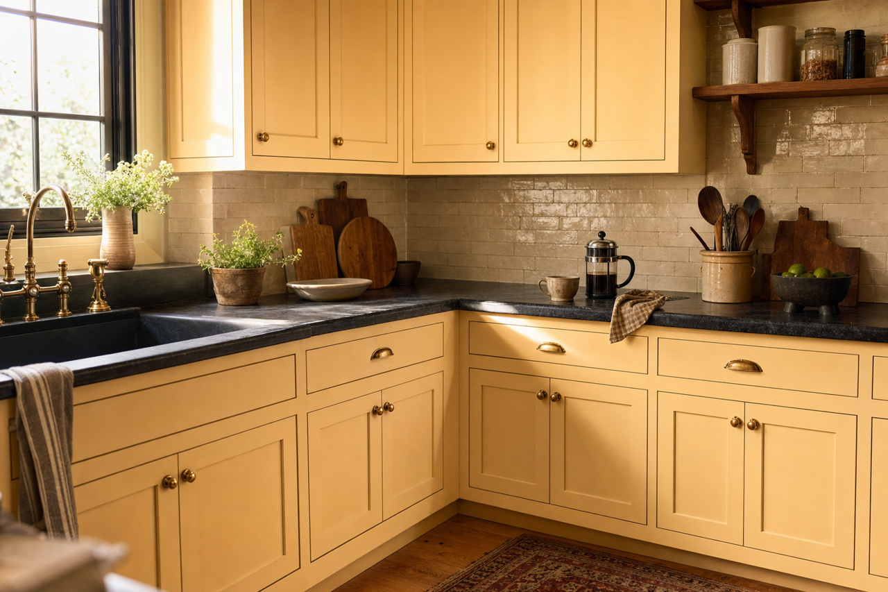 Basket by Valspar on cabinets