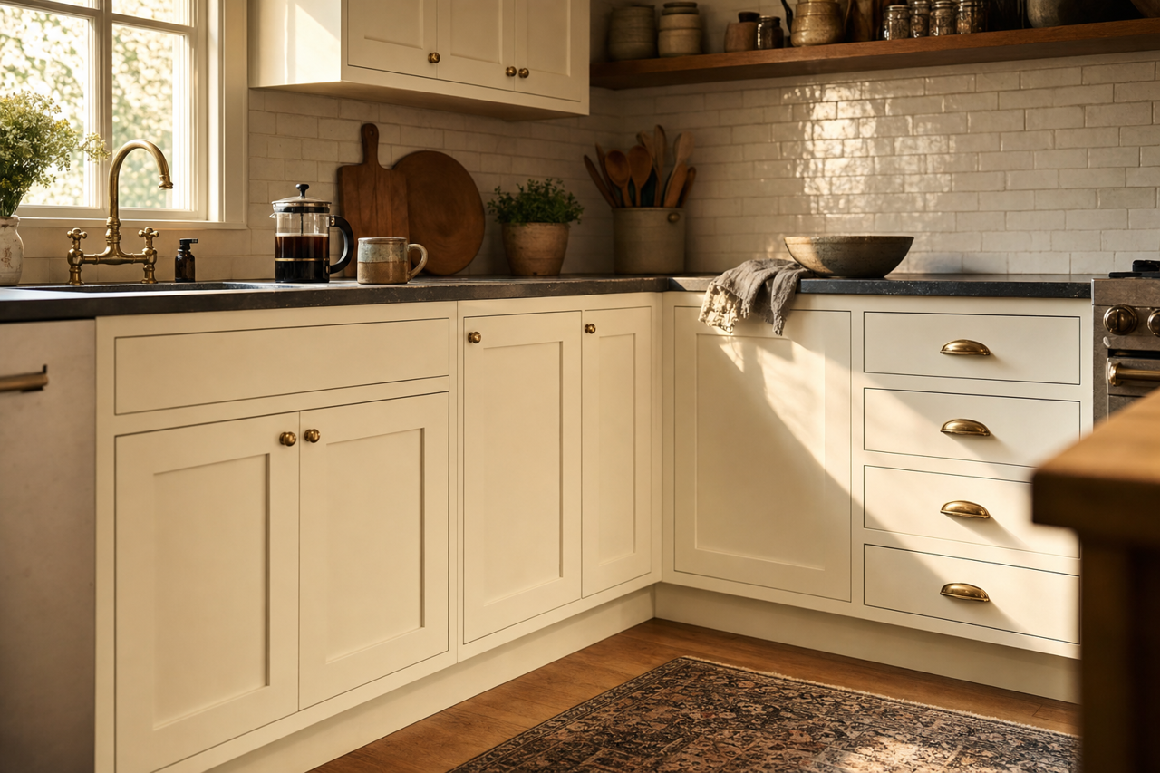 Dove White by Valspar on cabinets