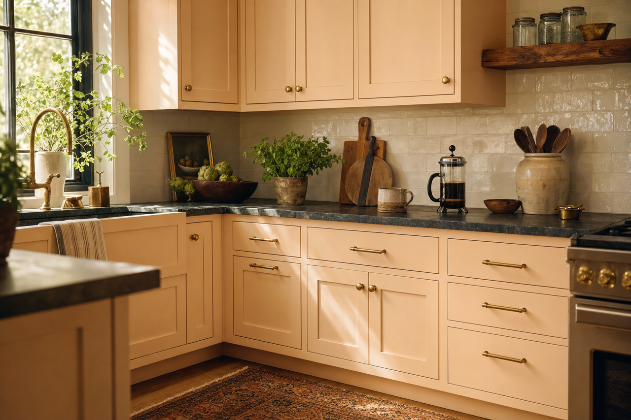 Sunset Nude by Valspar on cabinets