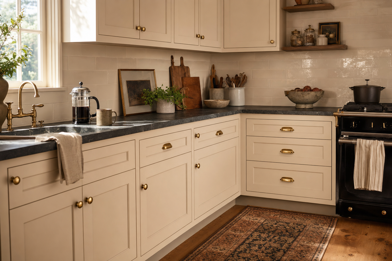 Parlour Taupe by Valspar on cabinets