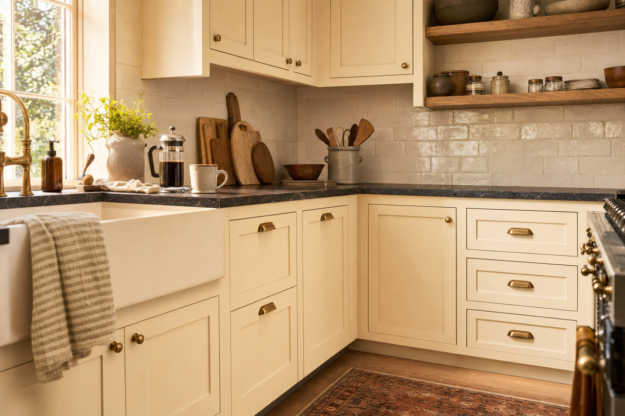 Thistle Seed by Valspar on cabinets